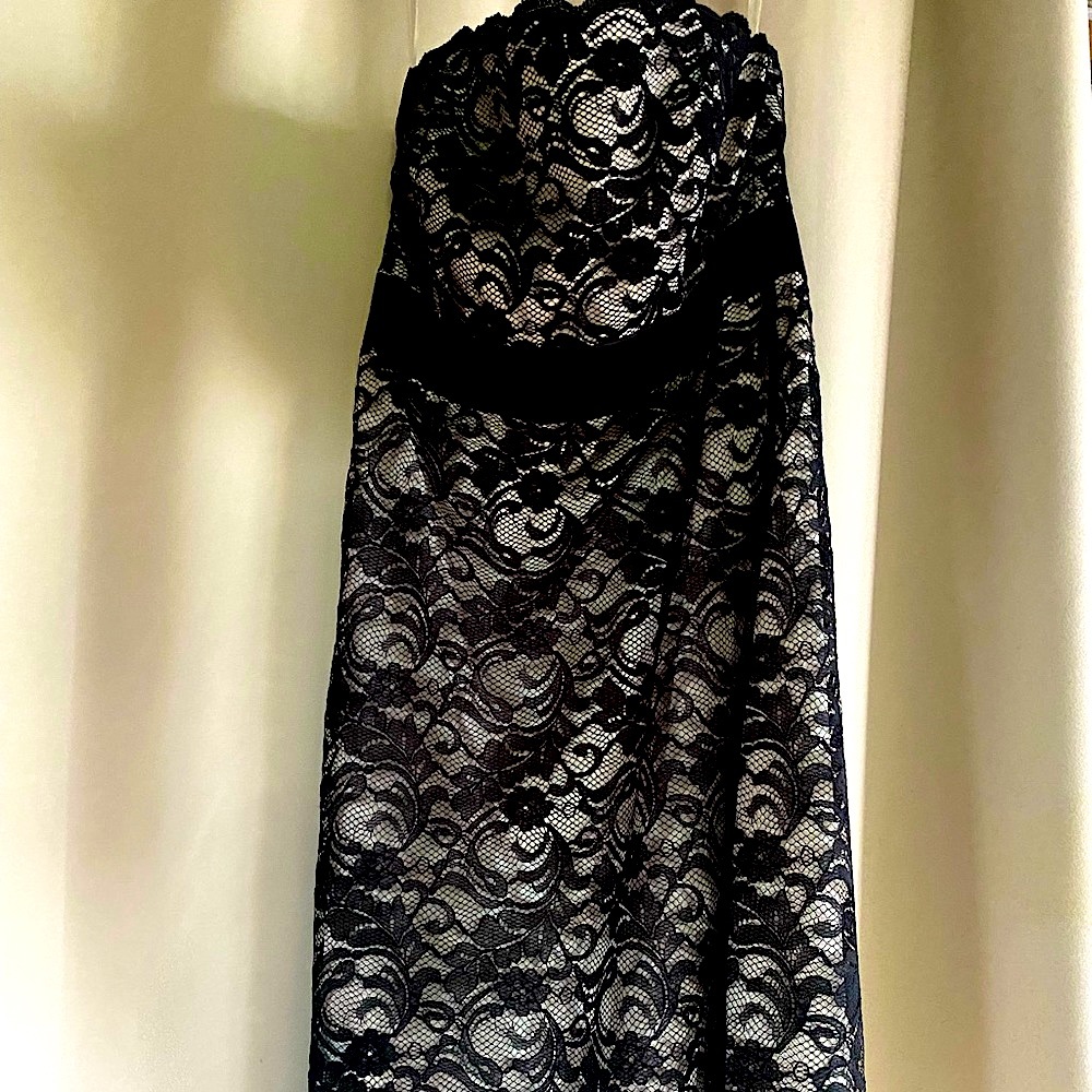WHBM Strapless Black Lace Overlay Dress